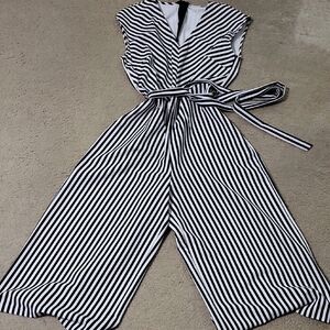 New York & Company Monochrome Striped Jumpsuit